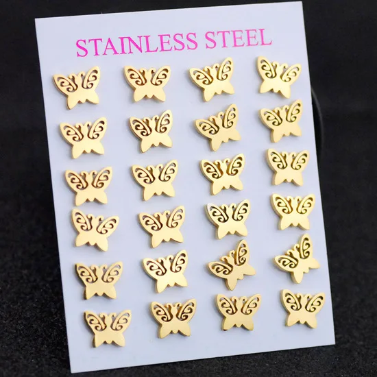 

Fashion 18K Gold Plated Stainless Steel Earrings Bear Earings For Women 2021 Tiny 12 Pair Earring Set Jewelry Stud Minimalist, Golden