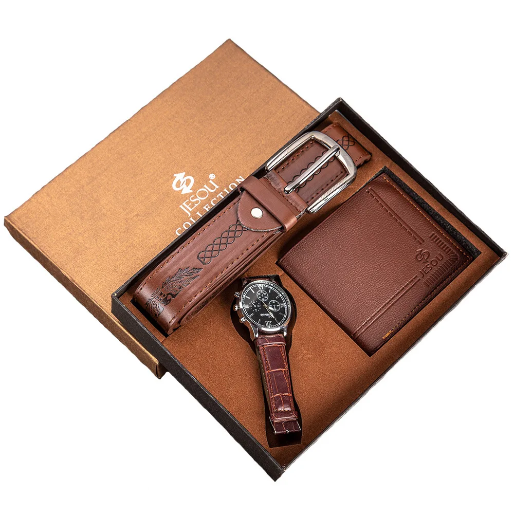 

2021 Hot Selling men birthday box watch wallet belt set creative combination set watch set men gift box