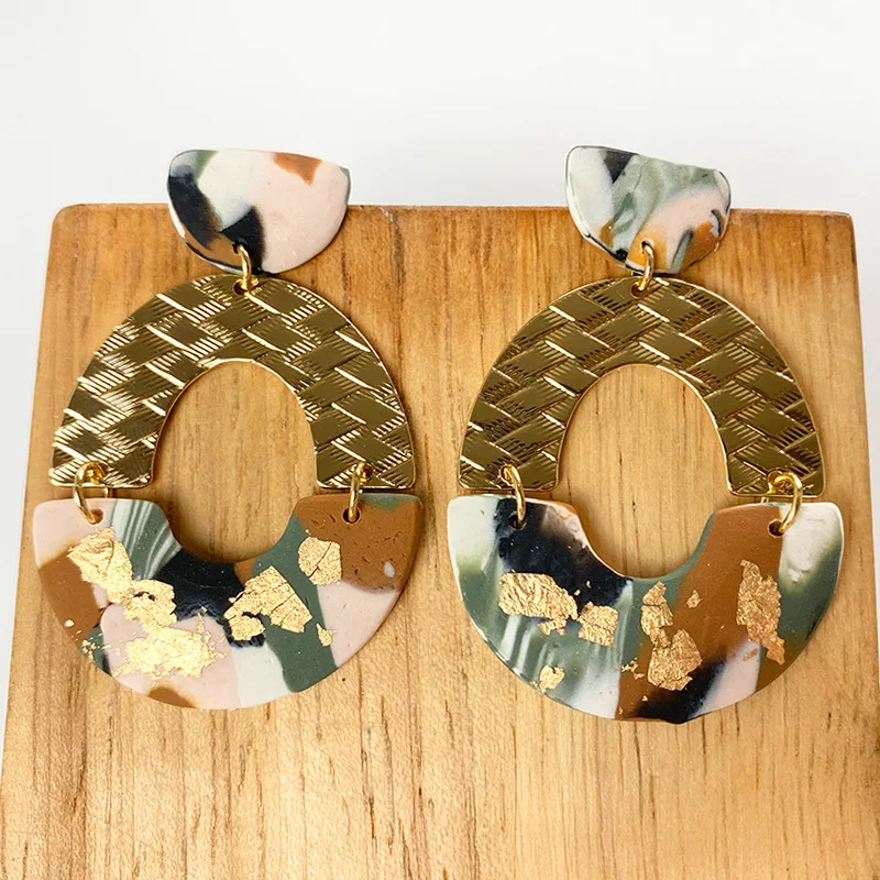 

Fashion Sweet Retro Fashion Women Morandi Marble Design Gold Plated Polymer Clay Animal Earrings, Picture