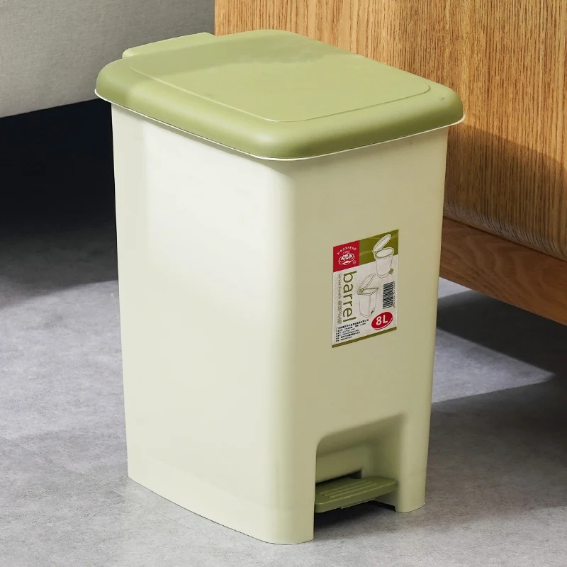 

Wholesale Household Rectangle Step Nordic Plastic Trash Can Waste Bin Pedal Bin With Lid, Khaki, green