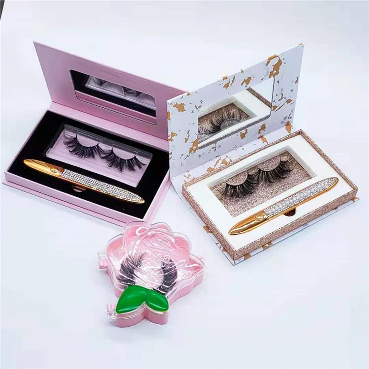 

wholesale pink glitter eyelash box with eyeliner and mirror eyelash cases for 25mm lashes, Like pic or customized