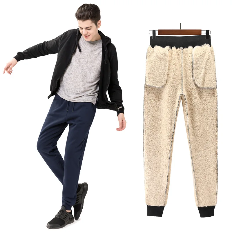 

Winter men's sports pants super warm thick wool trousers for men fleece male long outdoors sweatpants, 8colors