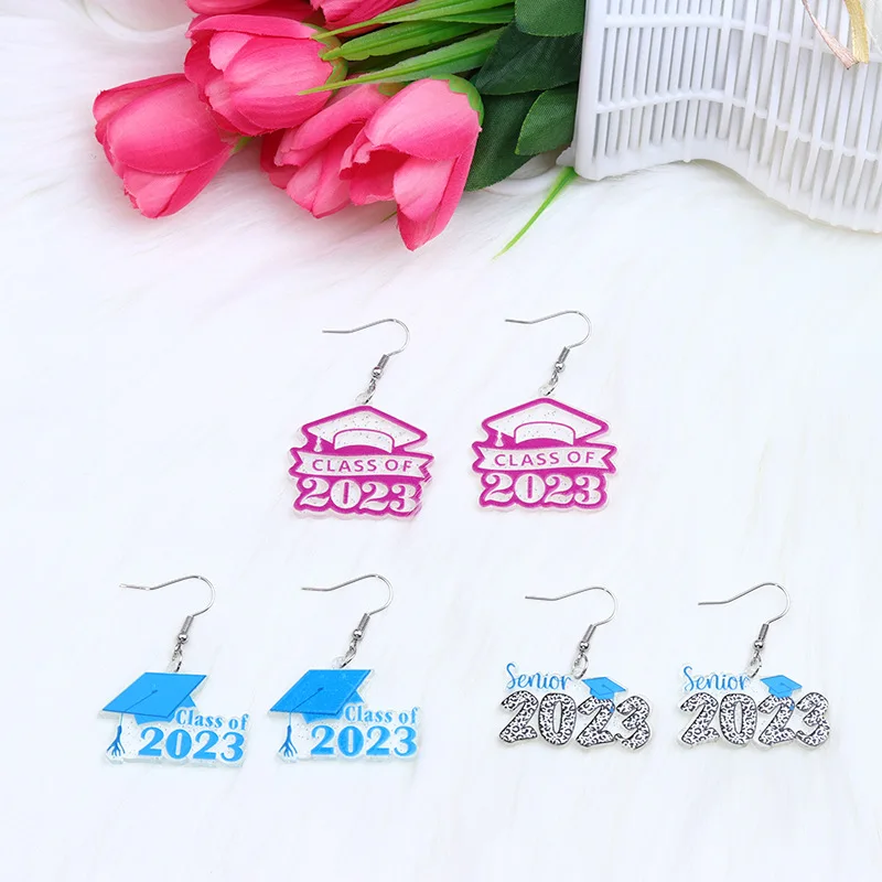 

Class Of 2023 Graduation Season Student's Earrings Wholesale Acrylic Cute Bachelor's Cap Pendant Earrings