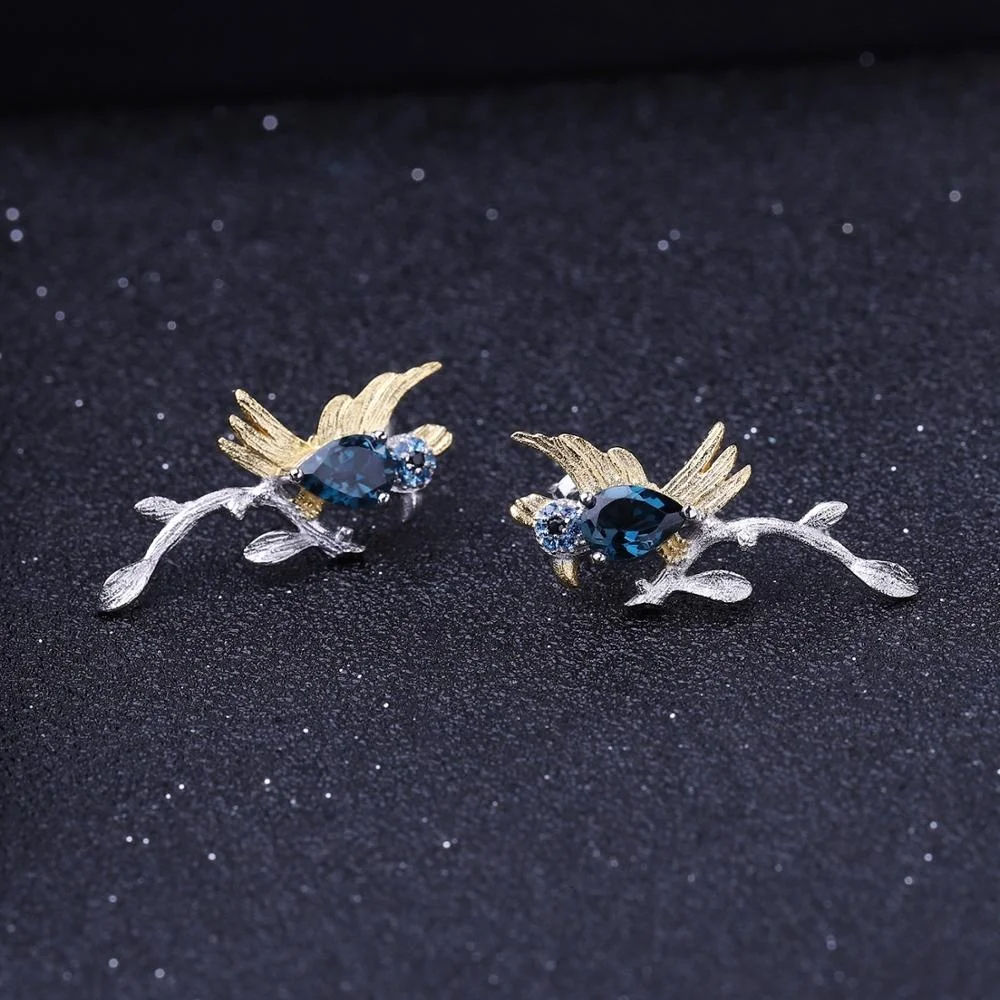 

Abiding Fancy Natural London Blue Topaz Bird Earrings 925 Sterling Silver Gemstones Stud Earrings Jewelry Factory Supply