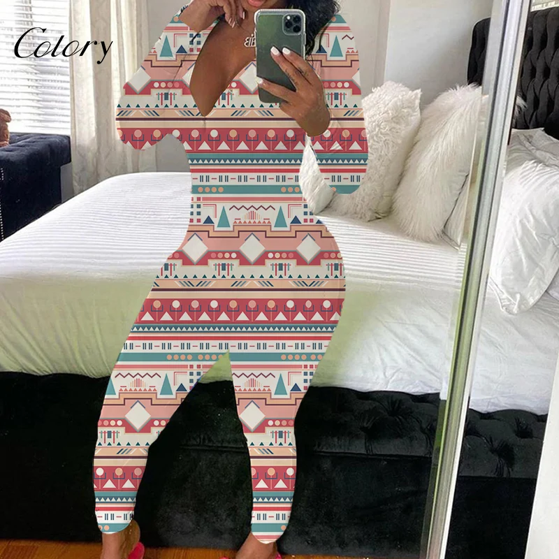 

Colory Sleepwear Women Plus Size Onesie Custom Printing Romper, Picture shows