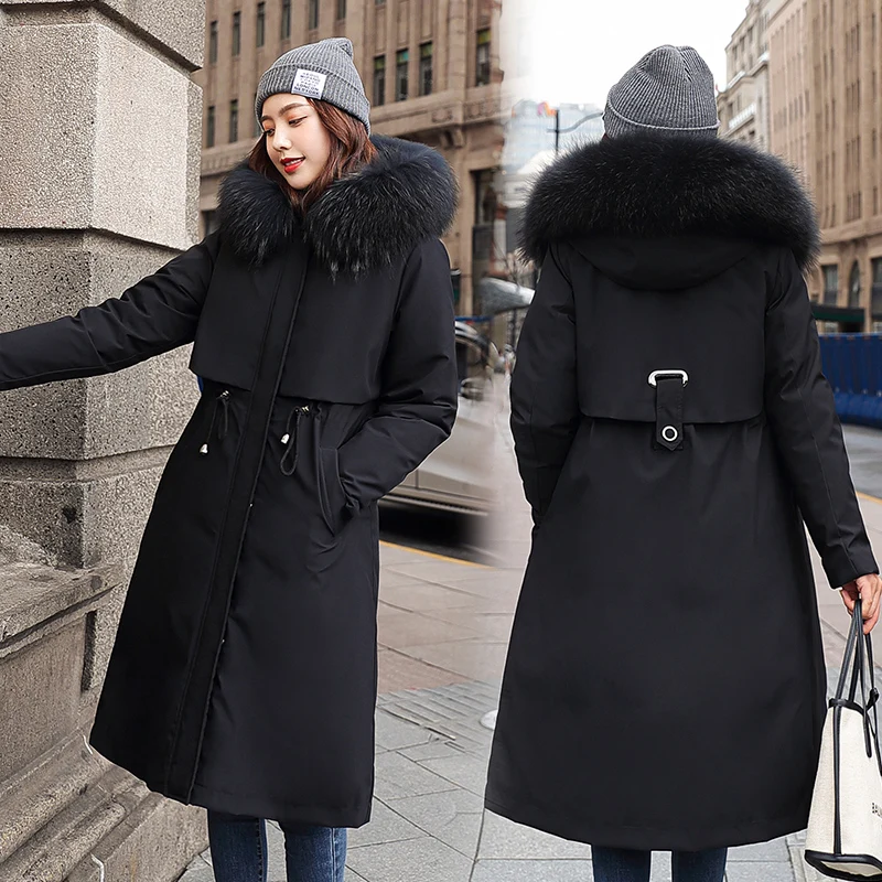 

2022 best seller women coat windproof big fur collar thick long parka wind breaker women long jackets trench coat parka jacket