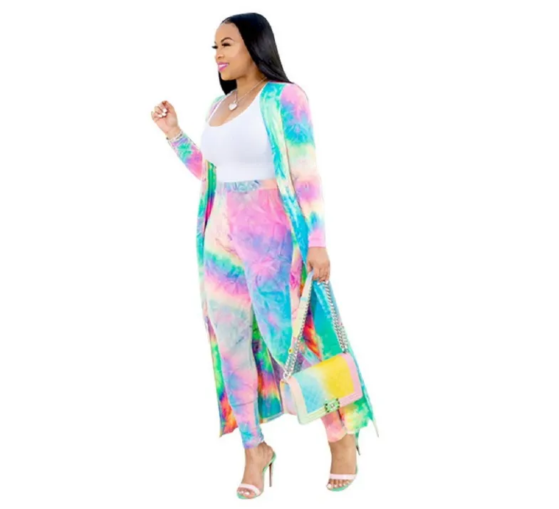 

2020 Professional Custom Women Fashion Plus Size Tie Dyed Jacket Long Tight Pencil Underpants Two Piece Suits, As pictures