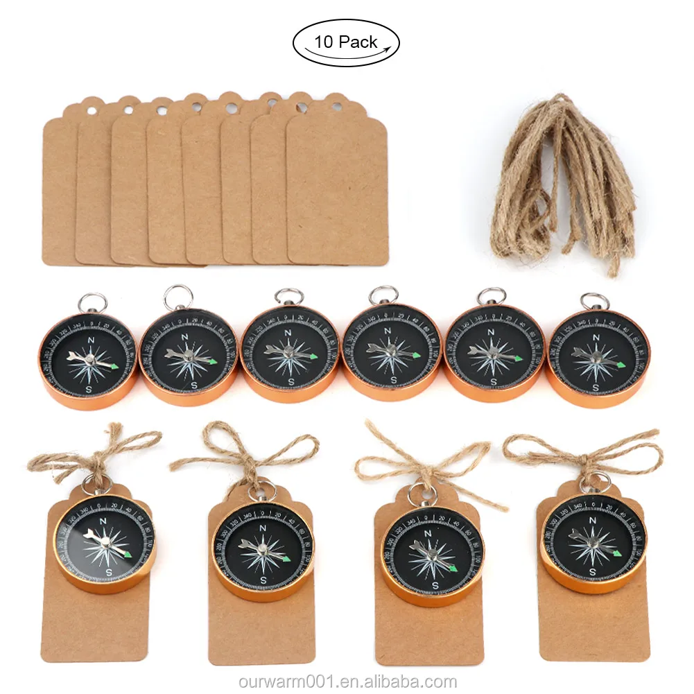 50x Wedding Gifts Travel Theme Party Compass Souvenir with Kraft Paper Labels 