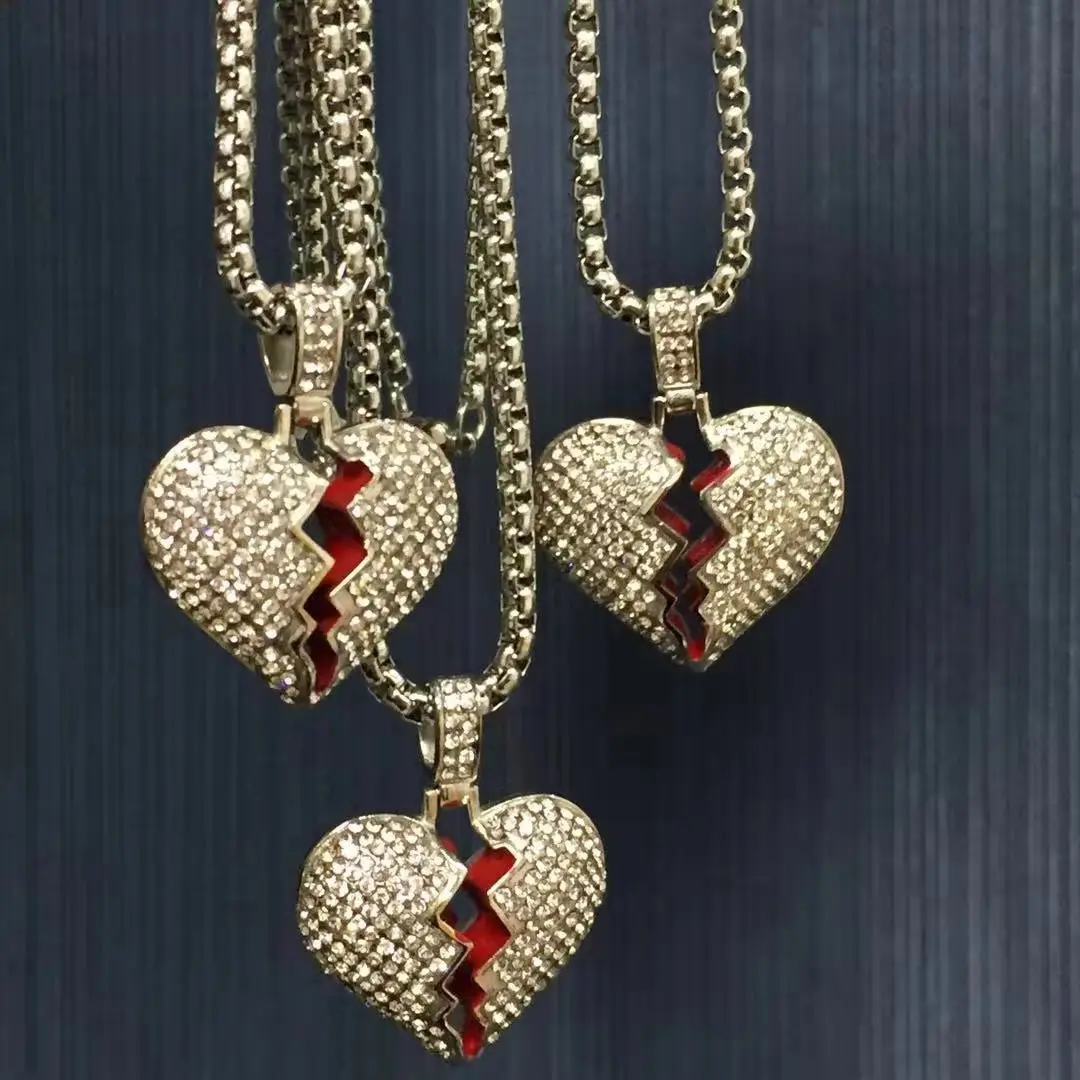

Jialin Jewelry Hot style hip-hop jewelry stainless steel gold-plated paint all over the broken heart pendant necklace