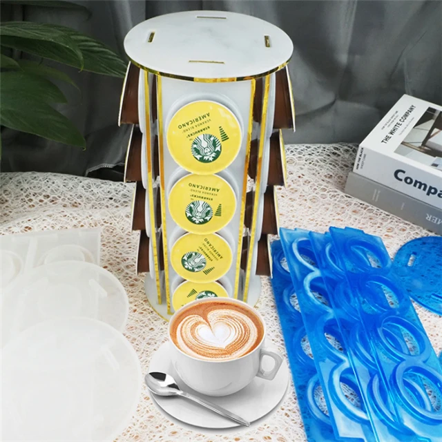 

J134 Free Sample DIY Shiny 6 Piece 16 K-Cup Holder Mold Coffee Capsule Storage Shelf Resin Mold, Stock or customized
