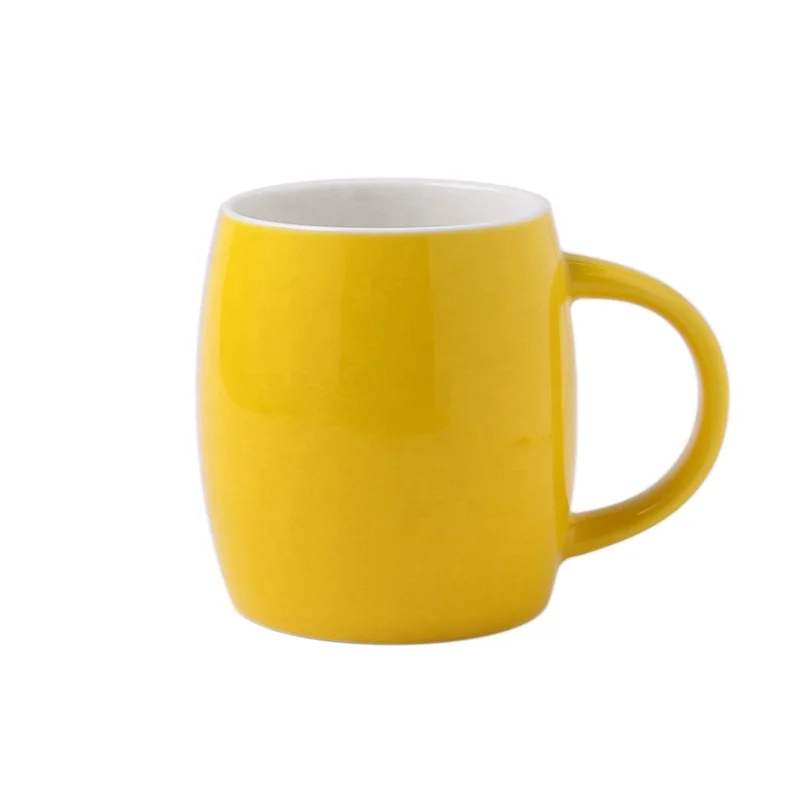 

Dehua factory current stock MOQ 1pc glossy yellow 400 ml ceramic porcelain milk coffee water mug cup