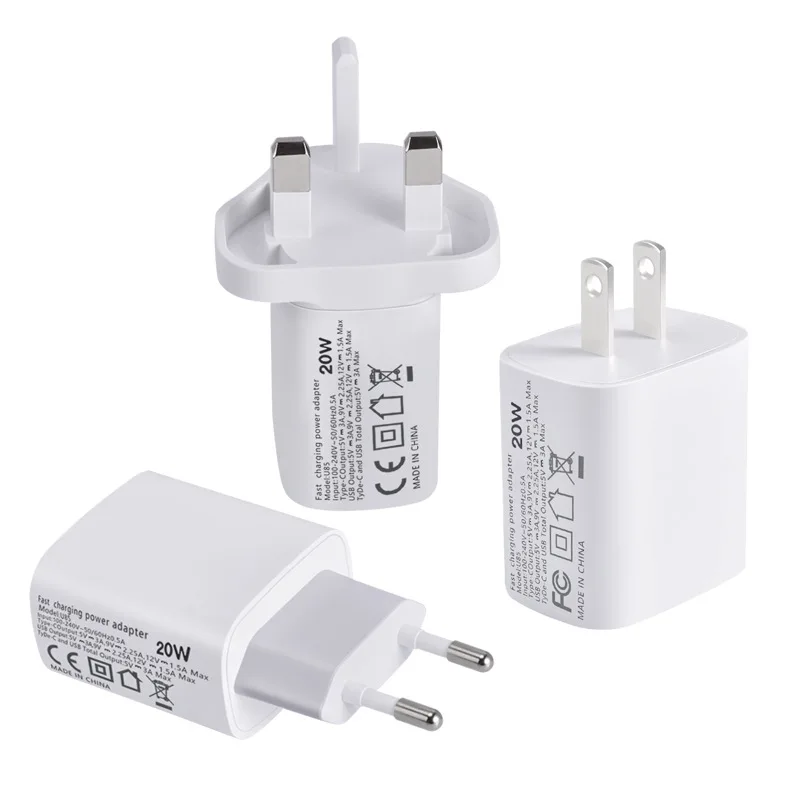 

2in1 US EU UK type c wall charger adapter for 20 w iphone fast charger type-c for fast usb type-c charger for iphone 12