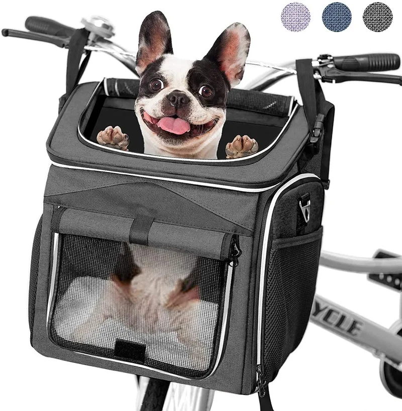 

Foldable Expandable Soft-Side Pet Dog Carrier Travel Bike Basket Safe Backpack Bicycle Pet Carrier, Gray,customized
