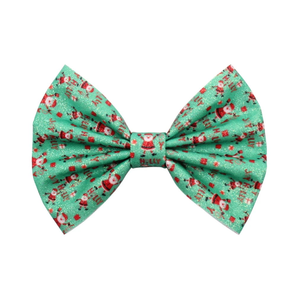 

2020 winter Christmas Eve kids diy hair accessories new arravial holiday leather bow printed deer bowknot, 3 colors available