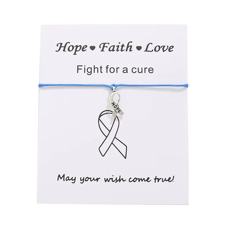 Hope Faith Love Friendship Woven Bracelet Fight A Cure Cancer Ribbon Charm Wish Bracelet And Customize Wish Card