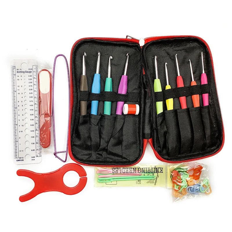 

A set of 9 cloth bags aluminum crochet hooks sets crochet needles