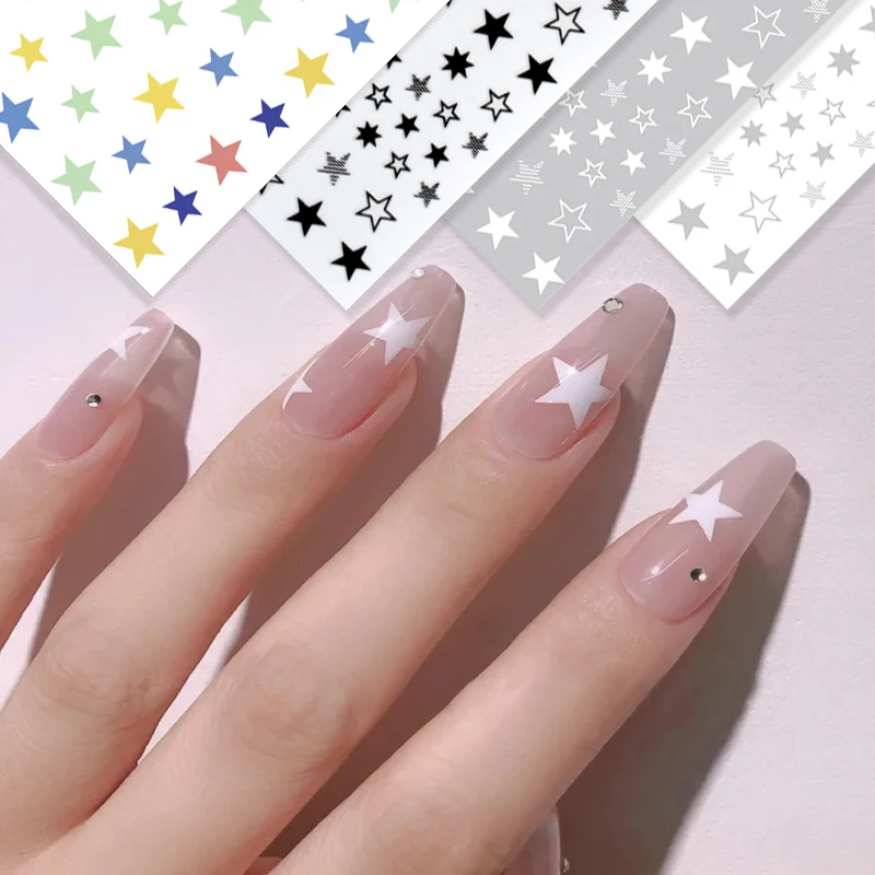 

laser sliver gold white black Star 3D Nail Art Sticker Geometry Star Sticker DIY Transfer nail Decal designs Nail Accessories, 7 colors