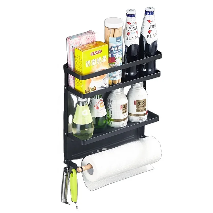 

Cross-border supply refrigerator shelf kitchen supplies sidewall hanger household side multi-layer plastic wrap storage rack, Black
