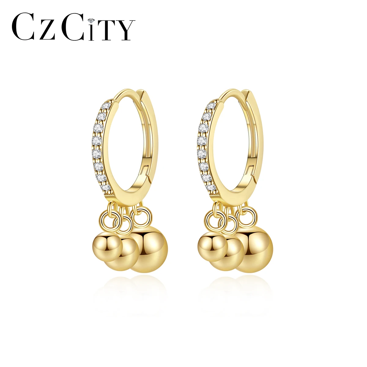 

LUOTEEMI Elegant Earing Silver Designer Fashion Woman Dangling Ball New Lady Gold Plated Hoop Earrings