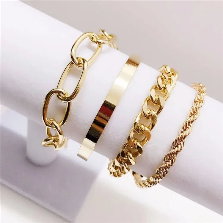 

Artilady 2021 New Style Gold Charm Cuff Bangle Bracelet Cuban Link Bracelet Bangle Set Women Jewelry