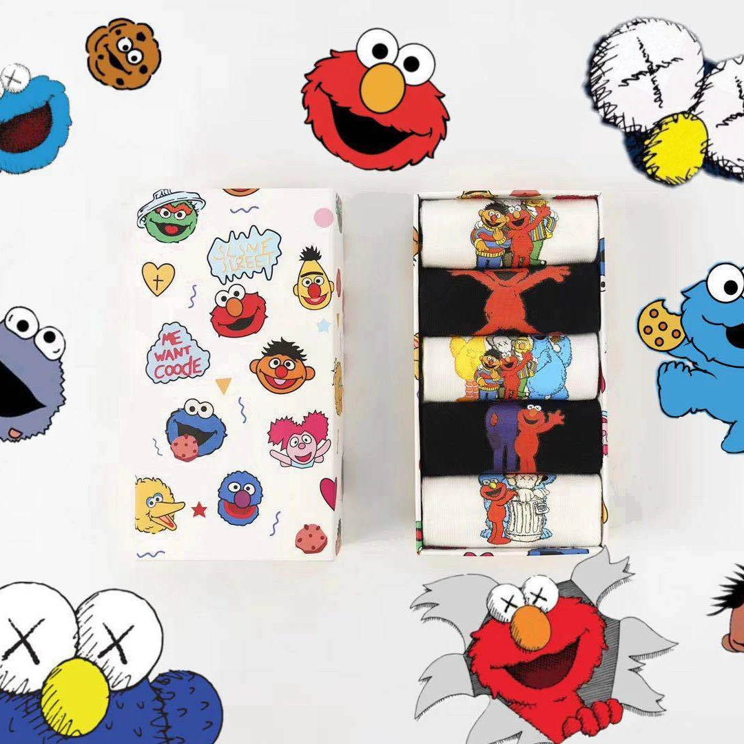 

2021 new gift set Sesame Street Simpson cartoon low cut boat socks popular funny box socks, 5 colors