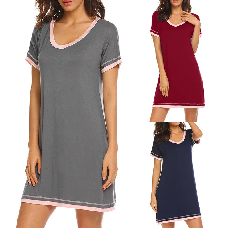 

Softer Nightgown Night Shirt for Sleeping Sleepwear O-neck And short Sleeve Ladies Pajamas With Wholesale Price, As pic