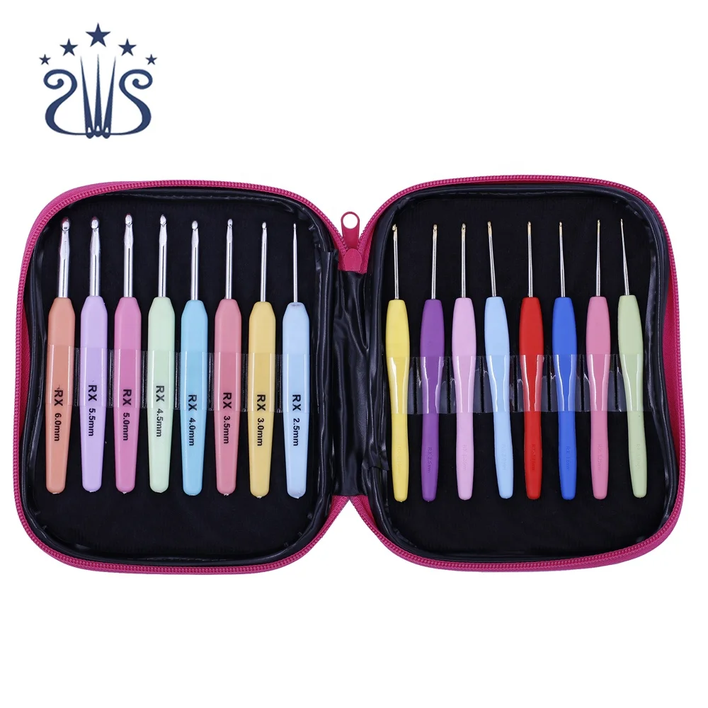 

RTS 16pcs Aluminum Knitting Needles Set Multi Colour Crochet Hook with Case Hand Sewing Tools, As the picture