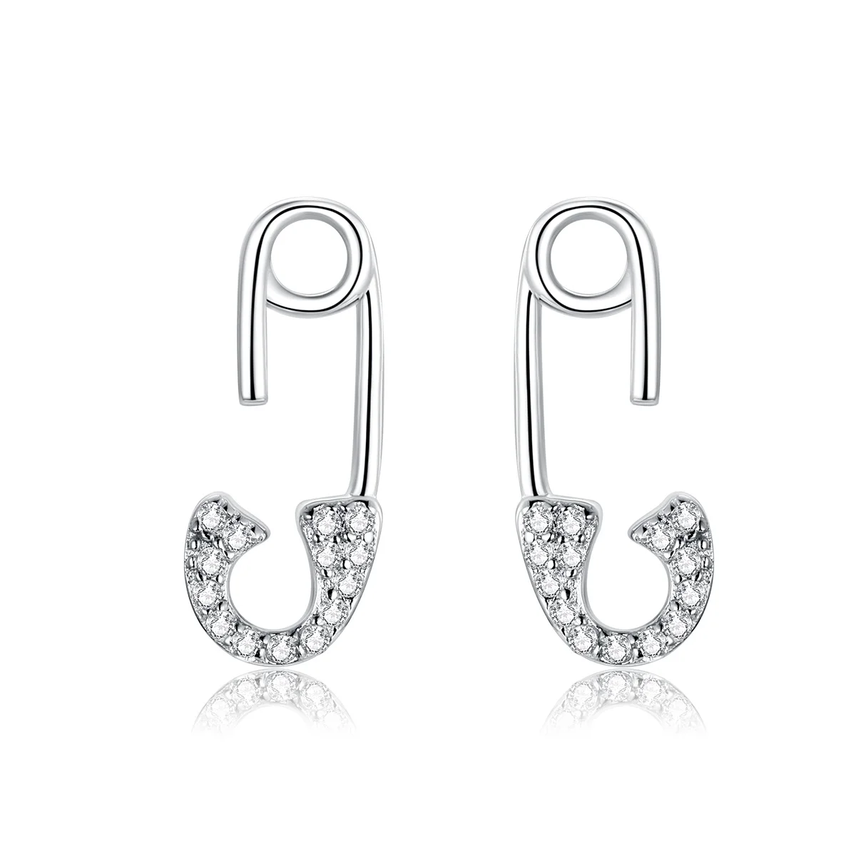 

BAMOER Silver 925 Love Pin Stud Earrings for Women Clear CZ Design Luxury Wedding Statement Jewelry BSE284