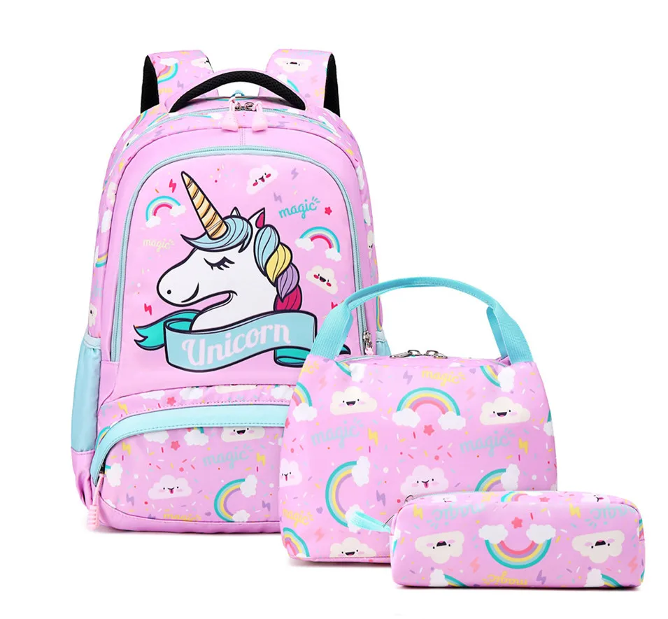 

Meisohua Fashion Durable Unicorn Print Multi Color Cute Unicorn Backpack School Bag For Girls Student, Purple pink and green