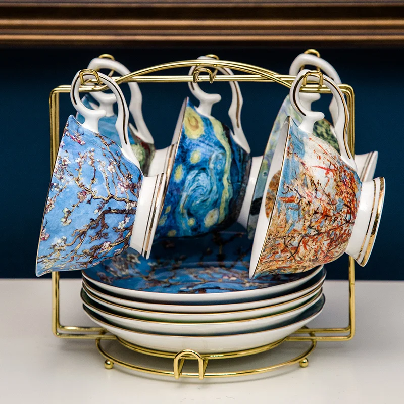 

Wholesale Van Gogh Panting Variety Custom Tea cup and saucer With Low Price, Van gogh painting