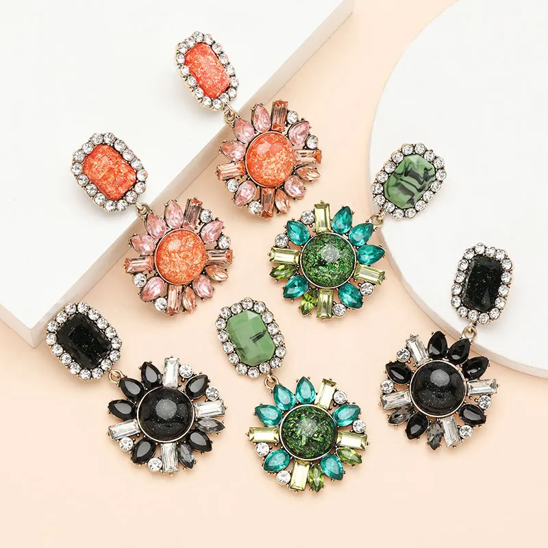 

Trendy Fashion Vintage Gemstone Multicolored Big Crystal Rhinestone Womens Drop Dangle Earrings Jewelry