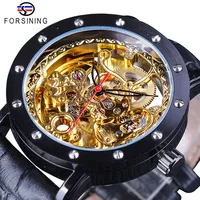 

Forsining GMT1081-2 Royal Flower Carving Gear Golden Movement Transparent Black Watch Genuine Leather Men's Mechanical Watches