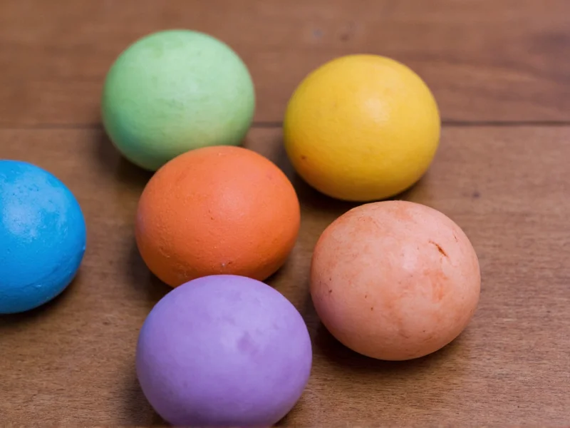 Colorful homemade clay balls on wooden table