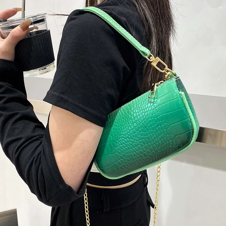 

2021 Autumn New fashion gradient crocodile pattern crossbody bag for women small PU dumpling bag ladies shoulder cross-body bag, 4 colors