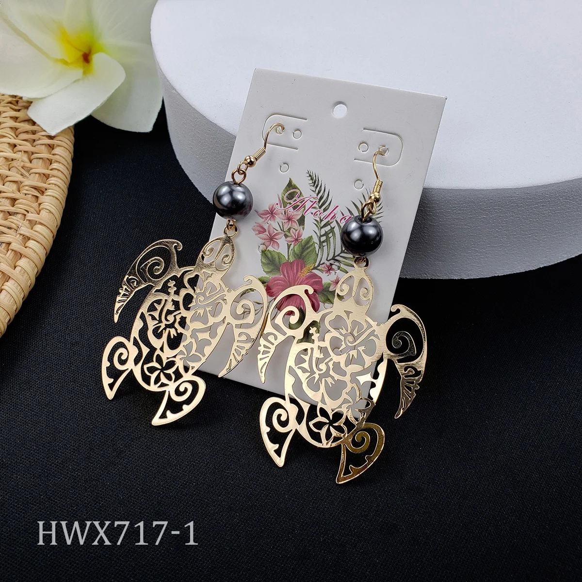 

hawaiian jewelry plumeria flower earrings gold