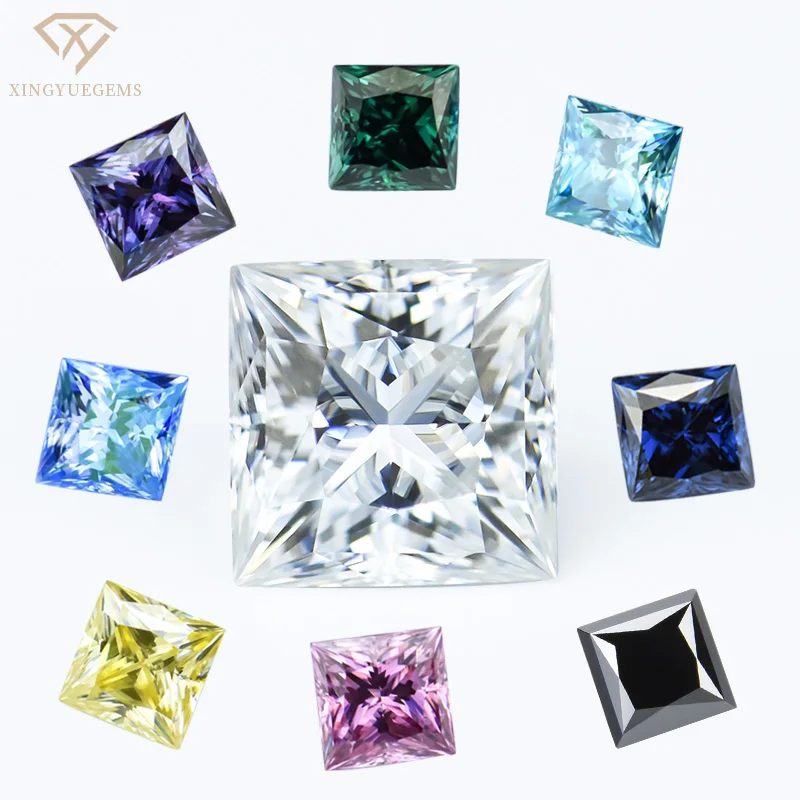 Xingyue Wholesale  Price Synthetic Gemstone Colorful GRA Certified Princess Cut Loose  Moissanite Stone