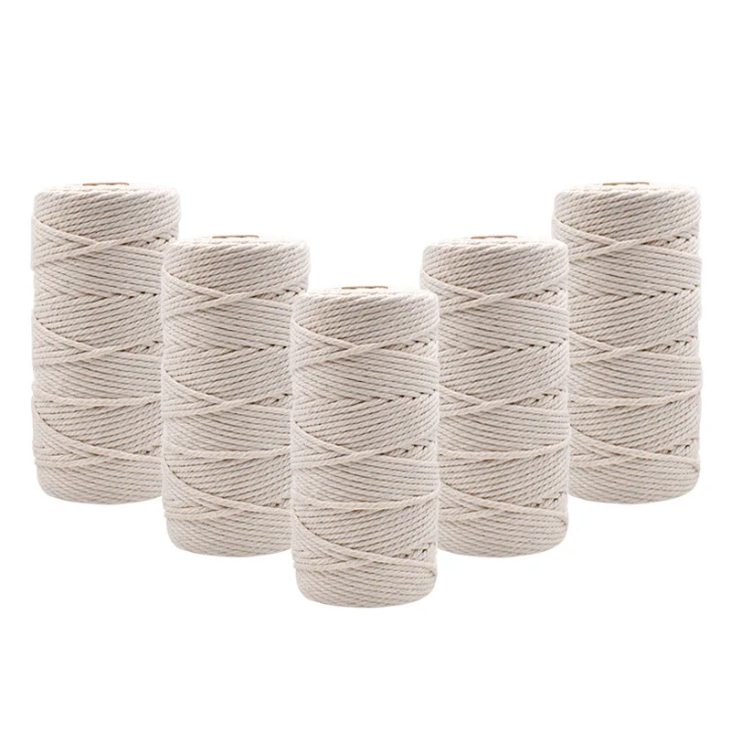 

Wholesale  cotton cord rope wall decorative natural twisted macrame cord DIY Braided cotton rope 100meters/roll, White