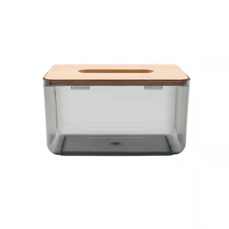 

Modern simple rectangular transparent napkin holder tissue box with bamboo wood lid