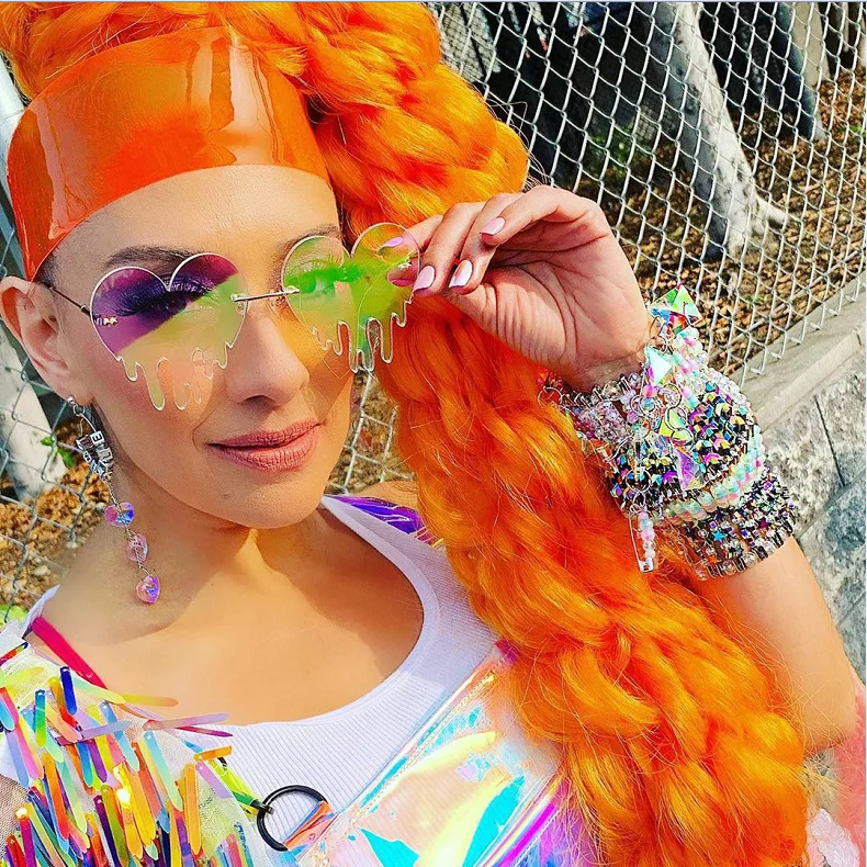 

Fashion Design Red Heart Shaped Sunglasses Women Love Rimless Colorful Party Sunglasses Shades