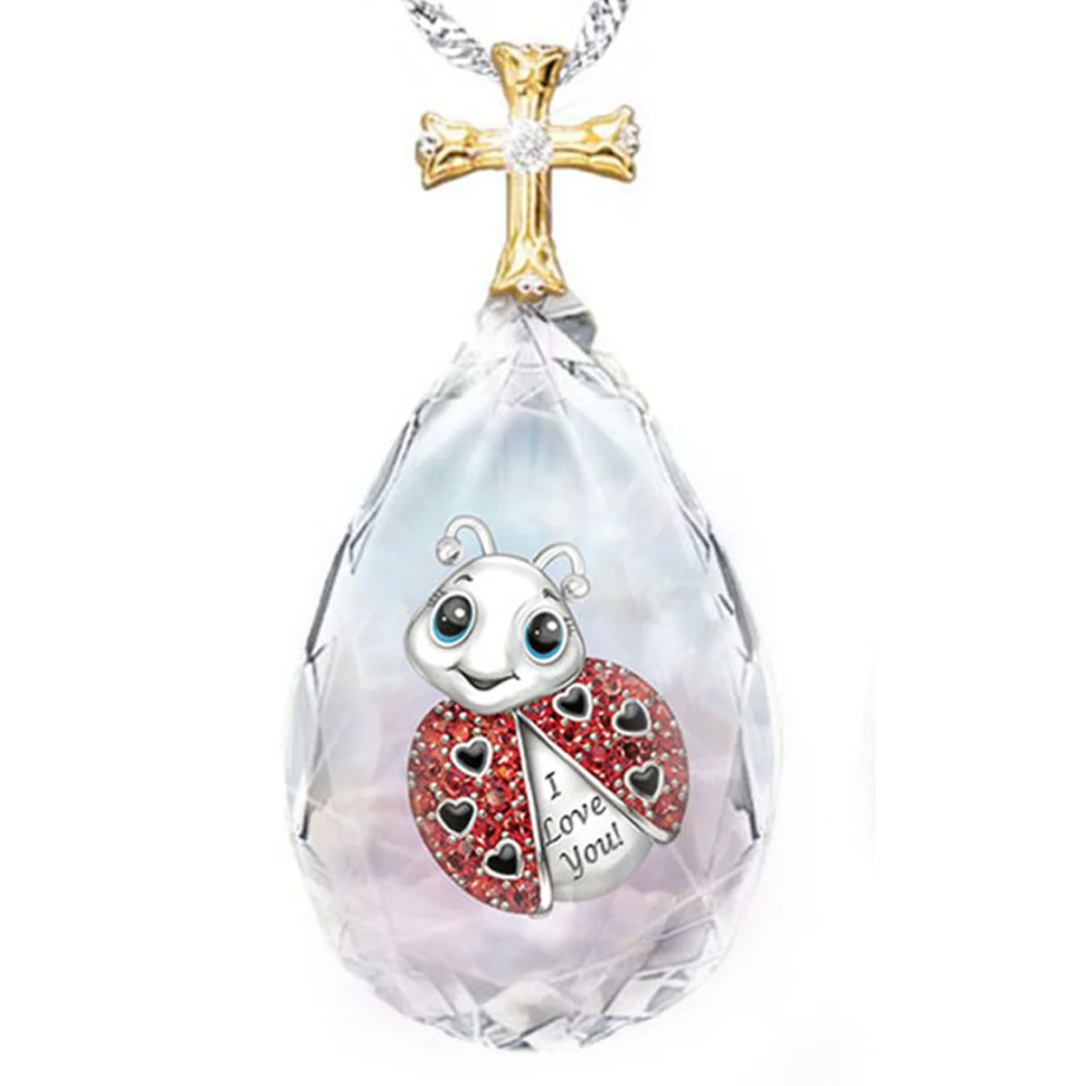 

Exquisite ladies wild cartoon ladybug pendant blessing cross necklace