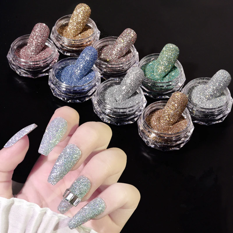 

2021 New Manicure Colorful Micro Crystal Diamond Glitter Sequin Acrylic Nail Flash Powder, 6 colors