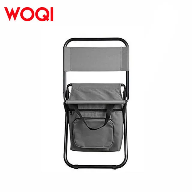 WOQI Modern Design Durable Iron Outdoor Fishing Chair With Cooler Bag Compact Portable Camping Stool for Beach & Garden Use