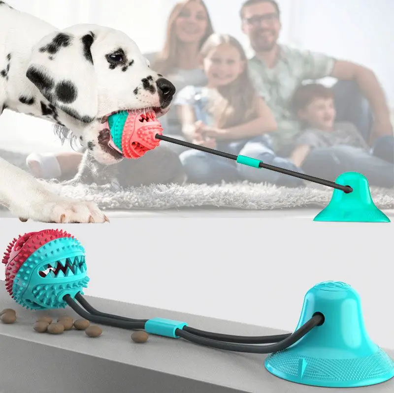 

Pet Molar Bite Toy, Multifunction Interactive Ropes Toys Dog Toy Self-Playing Rubber Chew Ball With Suction Cup, Red-green, red-white.