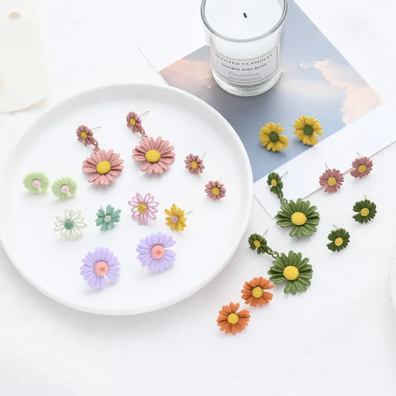 

Double flower Little Daisy OOTD Fashion Bohemian personality stud Earrings