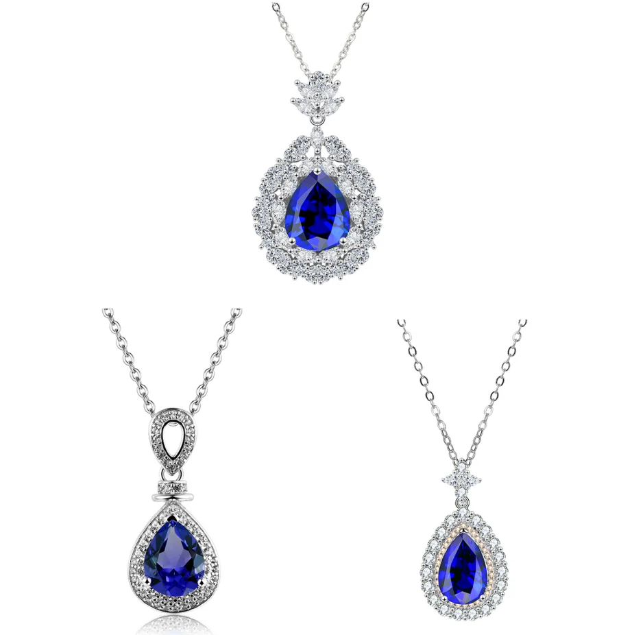 Pendant  4CT 10*10mm Pear Shape Blue Sapphire Gemstone 925 Sterling Silver for Necklace High Quality for Jewelry Making