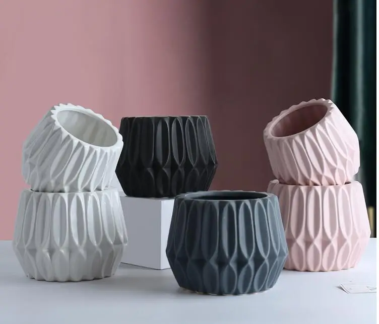 Chinese Flower Pots & Planters Geometric Design Matt Glazed Medium Size