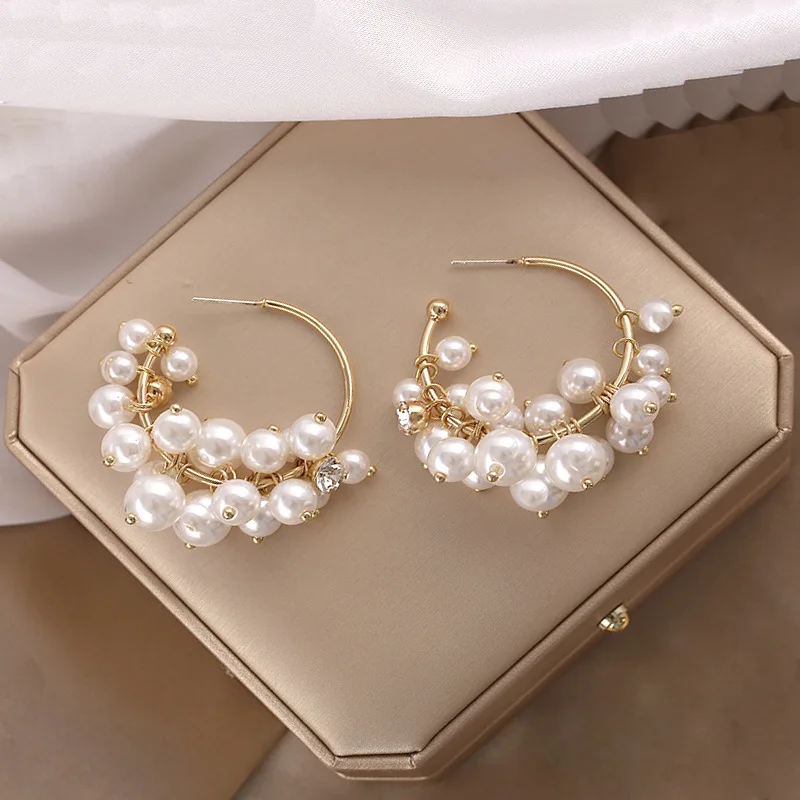 

cute gold earrings women 2020 korean earring pearl hoop
