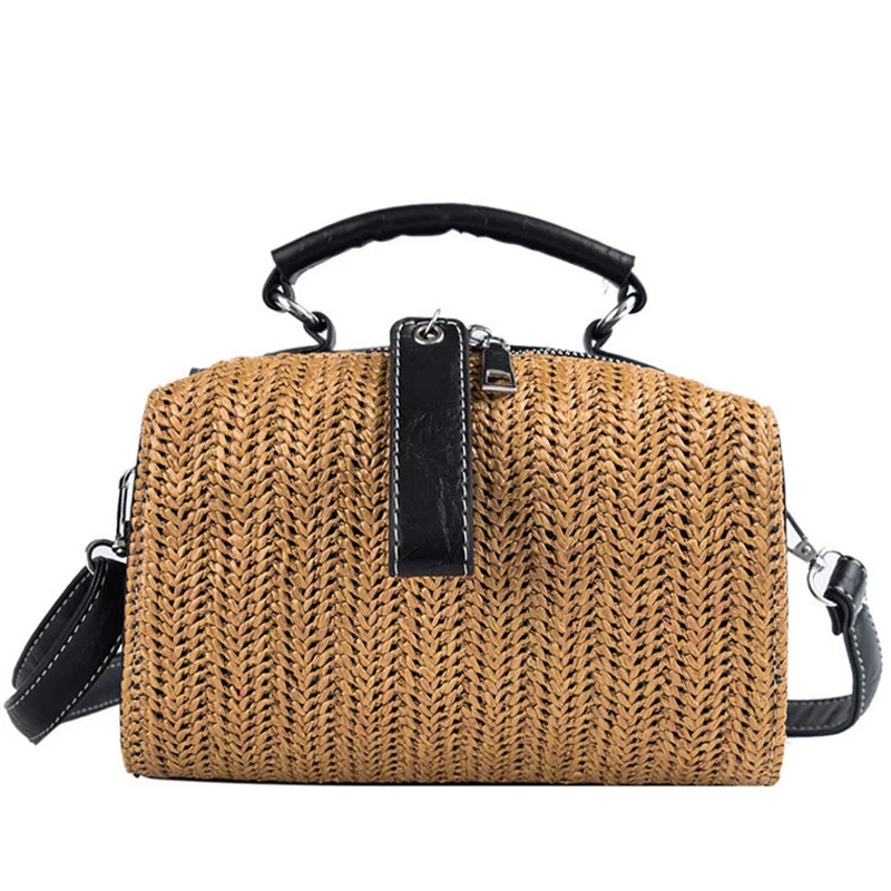

Fashion Small Handbags Straw Woven Women Crossbody Shoulder Sling Bags Ladies Beach Zipper Knitting Bag, Khaki khaki brown