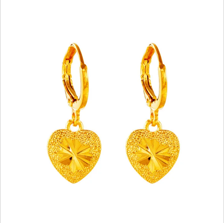 

New Fashion Women 24K Gold Plated Jewelry Sculpted Heart Shaped Pendant Earrings
