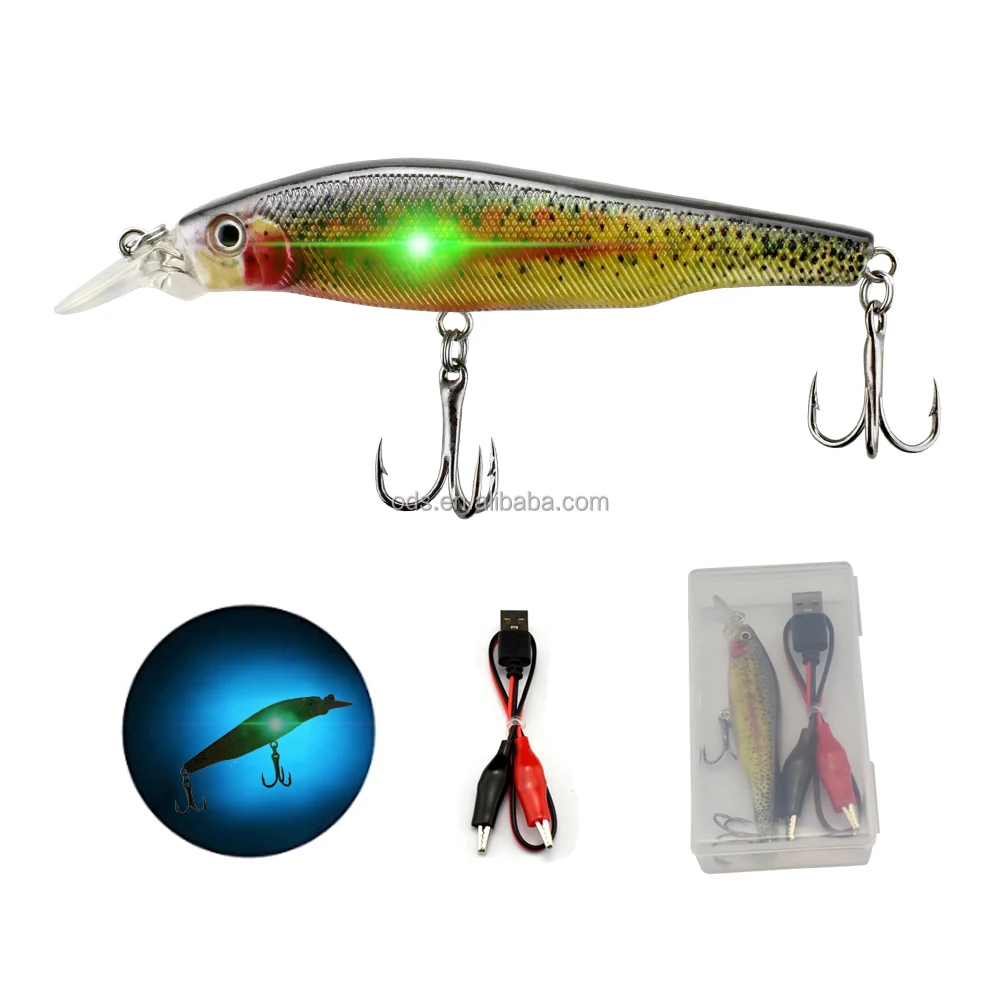 

Electric Fishing Lure Vibration Swimbait Artificial Crankbait Night Fishing Bait with LED Light USB Rechargeable, Lifelike colors, any color you want